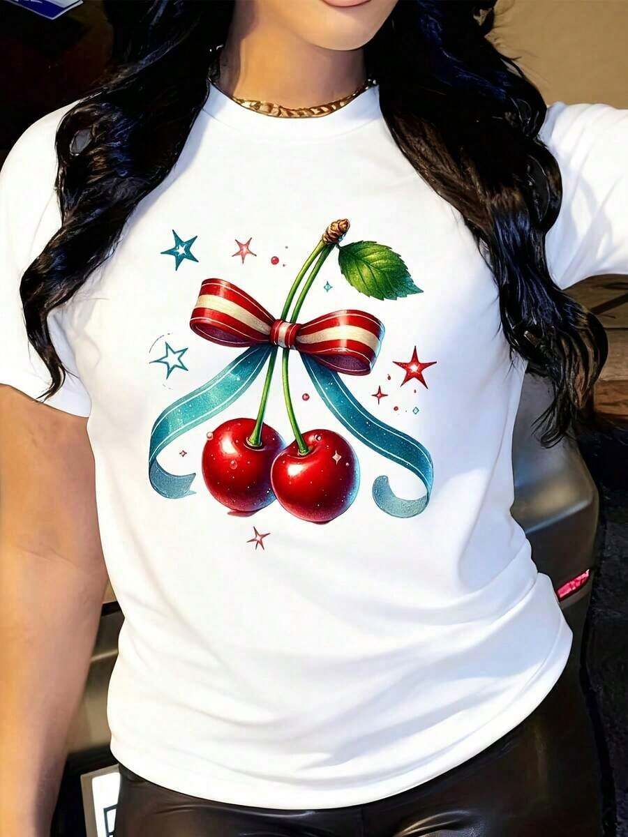 Women's T-shirt 1 camiseta casual elegante de cuello redondo - Camiseta estampada de cuello redondo para mujer - Ligera y transpirable, ¡un imprescindible para tu guardarropa de primavera y verano! Los Regalos del Día de la Independencia son Novedad en la Moda de Verano - Blanco - Ver 1