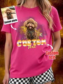 Custom Pet Print T-Shirt, 90s Retro Bootleg Rap Style,Fans & Custom Text/Image Design Summer - Hot Pink - View 2