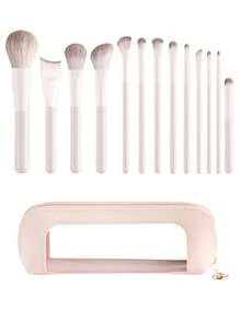 ronshadow Bộ cọ trang điểm 13/10/7 món kèm bông mút và túi đựng trong suốt, bao gồm cọ phấn phủ, cọ má hồng, cọ nền, cọ đắp mặt nạ, cọ tán phấn mắt, cọ chuyển màu, cọ chi tiết, bộ dụng cụ trang điểm toàn mặt dành cho người mới bắt đầu. - Màu be - Xem 15