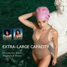 WATERTIME Large Swim Cap Long Hair, Dreadlocks, Weaves, Hair Extensions, Braids, Curls Afros Designed Long Hair, Soft Silicone Pool Cap Women Men - Navy Blue + X-large - View 6