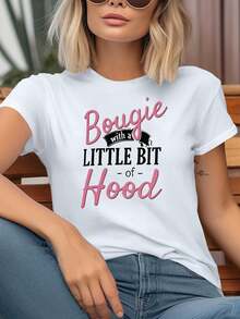 Camiseta moderna y minimalista con un toque de estilo urbano para mujer, adecuada para reuniones con amigas y salidas diarias, con un diseño retro único, mangas cortas y un aire moderno. - Blanco - Ver 1