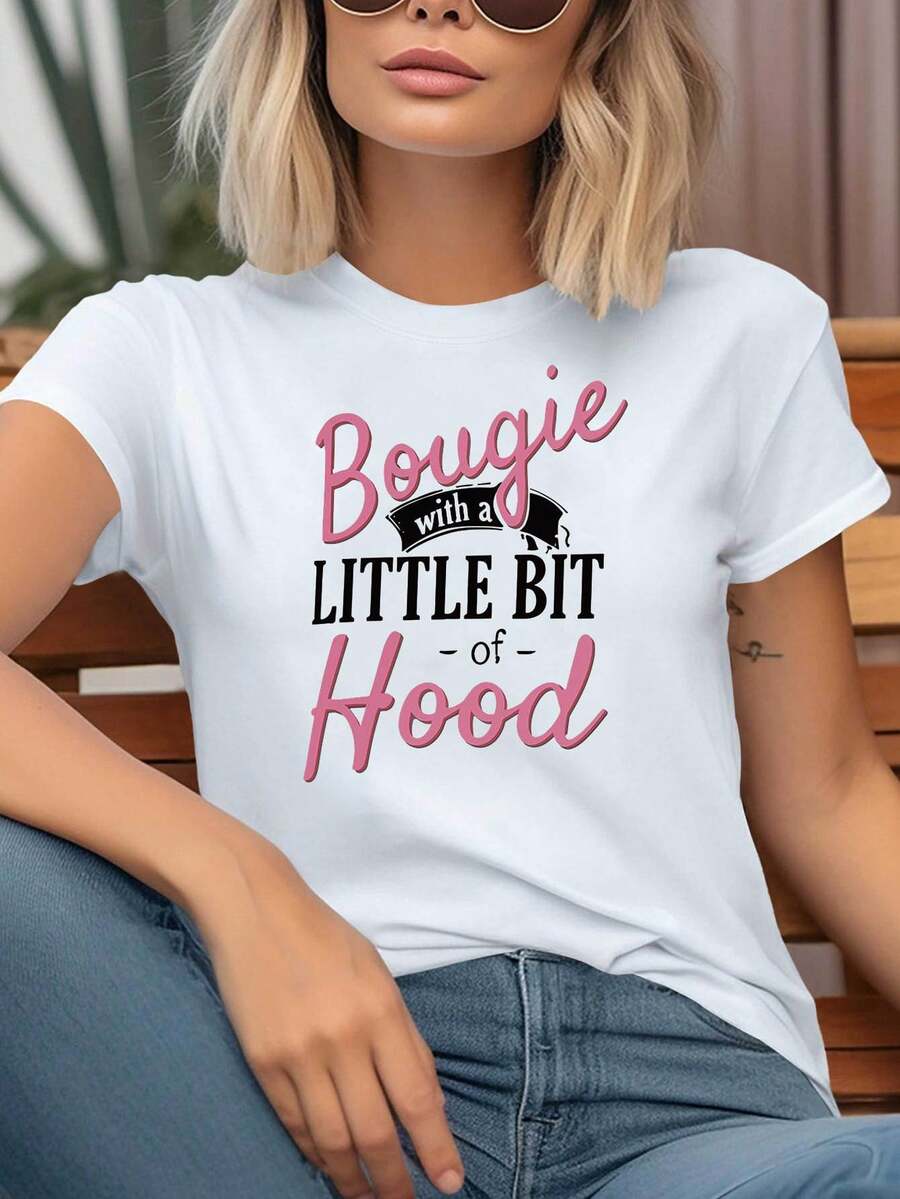Camiseta moderna y minimalista con un toque de estilo urbano para mujer, adecuada para reuniones con amigas y salidas diarias, con un diseño retro único, mangas cortas y un aire moderno. - Blanco - Ver 1