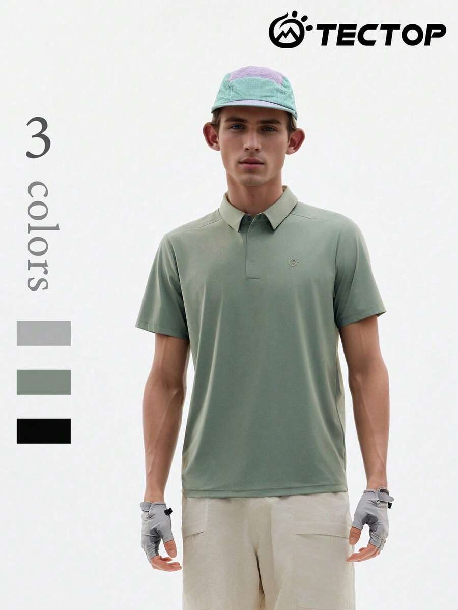 TECTOP Men's Golf Polo Shirt, Comfortable Breathable, Button Design, Suitable For Outdoor Sports & Fitness - Green - View 1