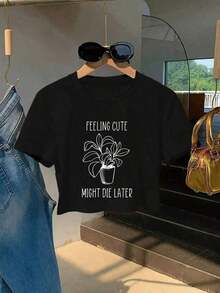 Camiseta de algodón puro, camisetas gráficas, serie de plantas, Me encantan las plantas, Mamá de plantas, Lirio, Lila, Branco, Sauce, Narciso, Camiseta con eslogan, Camiseta para bebé, Camiseta linda para adolescentes y amigos 11706 - Negro - Ver 3