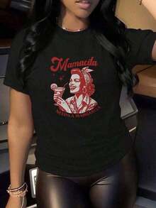 Playera blanca de algodón con diseño retro "Mamacita Needs A Margarita", estilo divertido y casual para fiestas y uso diario, tops para mujer - Negro - Ver 11