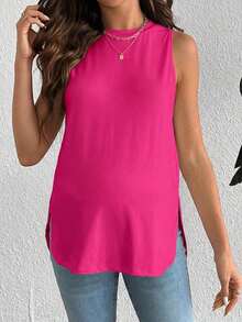 Camiseta sin mangas de maternidad, de unicolor, casual y versátil, para uso diario - Rosa Fucsia - Ver 5