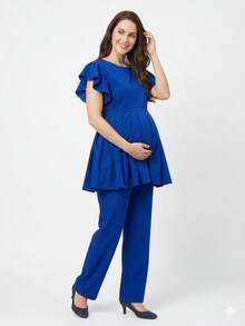 Mabel Dulce Microfiber Surgical Uniform With Ruffle For Maternity And Pregnancy - 寶藍色 - 查看 2