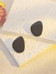 Vintage Irregular Geometric Stud Earrings, Stainless Steel Jewelry For Women, Colorful Enamel, Hypoallergenic Non Tarnish Summer Beach Accessory - Gold - View 12