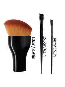 3PCS Multifunctional Makeup Brush Set,Black Handle,Including Blush Brush & Eyebrow Brushes/Angled Eyeliner Brush For Full-Face Makeup - Black - View 9
