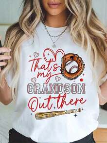 Ese es mi nieto ahí fuera - Camiseta de béisbol para el Día de la Abuela - Camisetas de verano con estampado gráfico sencillo e informal, idea de regalo perfecta para el Día de la Madre. Adecuada para primavera, verano y otoño. - Blanco - Ver 6