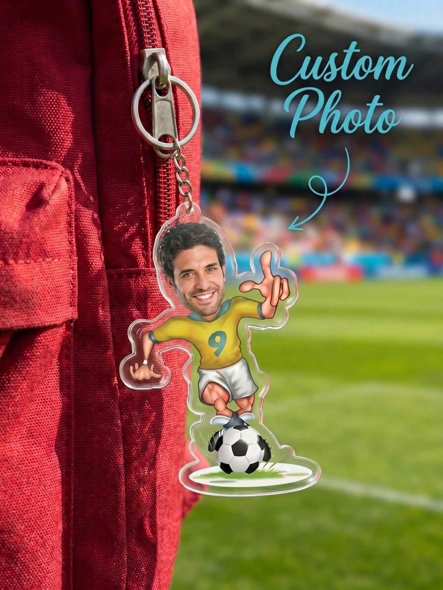 1 Stück personalisierter Foto-Fußballspieler Acryl Schlüsselanhänger, personalisierter Fußball-Figur Schlüsselring für Sportfans, personalisierter Fußballstar Schlüsselring für Tasche, Rucksack und Autoschlüssel, Geburtstagsgeschenke und Sammlerstücke - Verschiedenfarbig - Übersicht 1