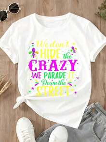 TrendyWomen T-Shirt: We Don't Hide The Madness, We Parade It Through The Streets. Lily And Star Print. For Parties, Celebrations, Casual And Everyday Wear. - 白色 - 查看 4