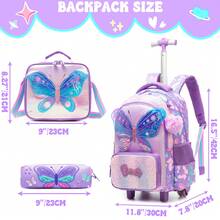 Mochila con ruedas para niñas con bolso bandolera y estuche para lápices, set de 3 piezas de mochila escolar para la vuelta al cole - Bolso con ruedas para niñas - Ver 4