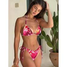Traje de baño de dos piezas para mujer, muy vendido, bikini sexy con tirantes, traje de baño con estampado tie-dye para vacaciones. - Flor - Ver 2