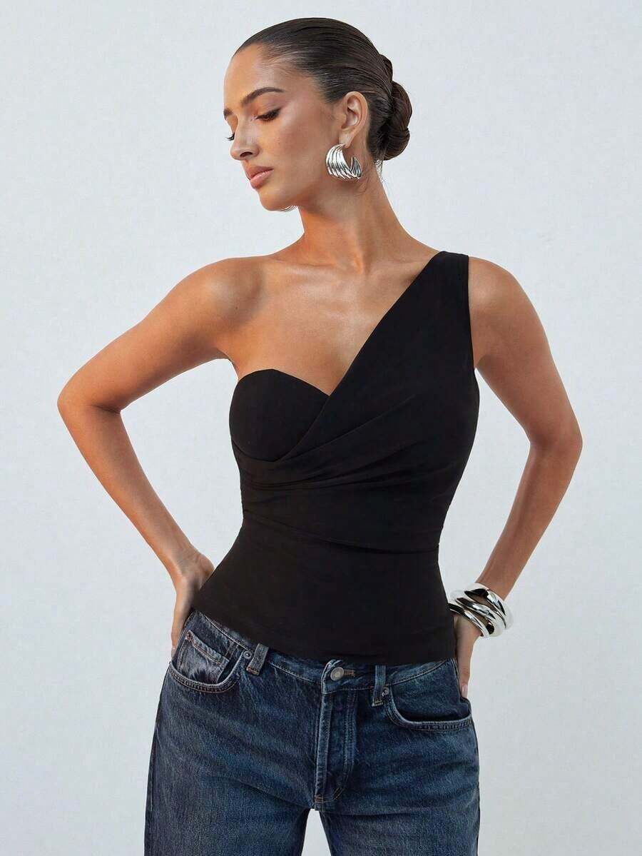 Top con escote de capucha y espalda descubierta, sexy y casual para mujer - Negro - Ver 1
