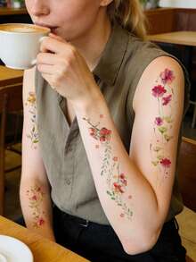8pcs/Set,Tattoo Tattoos,Y2k,Plant Flowers With Multiple Vine Elements,Semi Permanent Tattoo,Tattoo Fake,Hand Tattoo,Fake Tattoos,Fake Tattoo,Temporary Tattoos,Tattoo Supplies,Tattoo Kit,Tattoo Stickers,Tattoo Waterproof Long Lasting,Tatooes For Women,Back Tattoo,Arm Tattoo,Tattoos On The Legs,Festival,Rave - Multicolor - View 4