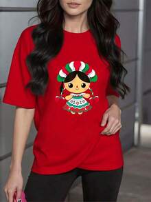 Soft Mexican Traditional Doll With Braids And Colorful Dress Symbolizing Joy And National Cultural Pride. Women's T-Shirt, 100% Soft And Comfortable Cotton, Ideal For Everyday Wear. New Summer Women's T-Shirt, Casual And Comfortable Crew Neck Top - 紅色的 - 查看 9
