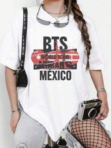 100% cotton Mexico City 2026 Fan Shirt, Arirang Tour Mexico,  Aesthetic Clothing Camiseta informal de moda con estampado creativo para mujer, de manga corta y cuello redondo, para primavera y verano T-Shirt Women Festive Celebration Shirt Party Wear Top - Negro - Ver 6