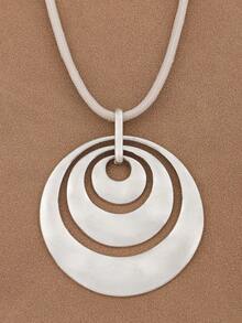 1pc Fashionable Silver & Gold Tone Asymmetric Hollow Square Pendant Necklace, Suitable For Women's Daily Wear, 18 Inches + 2 Inches Extension Chain - Silver Hollow Round Circles - View 2