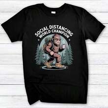 short-sleeveCamiseta divertida de café con Pie Grande - Campeón del distanciamiento social de Sasquatch100% Cotton - Negro - Ver 6