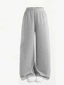 1pc Teen Girls Wide Leg Sports Pants, Casual Minimalist Style, Loose Fit, Suitable For Sports And Daily Wear, Spring/Summer Outfit Choice - Grey - View 4