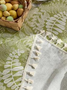 1pc Green Plant Pattern Tablecloth - Green Plant Pattern, Tassel Trim, Rectangular Design. Suitable For Spring/Summer Home Renovation, Easter Party, Kitchen/Dining Room Decor And Family Casual Meals. Outdoor Movie Night, Indoor Table Decor, Party Tablecloth Setup, Patio Leisure, Garden Party, Holiday Dinner And Casual Activities - Green B - View 7