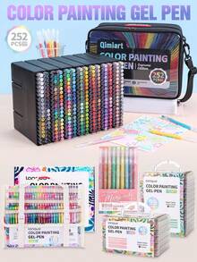 252pcs 234-Color Gel Pens, 168pcs Carrying Bag & 45/72/99pcs Storage Box & 9pcs 28-Color Themes, 0.6mm Student Drawing Neutral Pens, Suitable For Note-Taking, DIY, Layered Painting, Anime Coloring And More, Great Gift For Boys/Girls Students, Back To School & Teacher Rewards - Multicolor - View 2