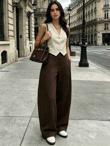 Pantalones de pierna acampanada de color gris oscuro con figura en forma de pera, adecuados para primavera y otoño - Café integral - Ver 5