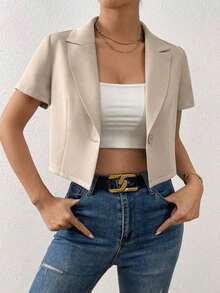 Blazer crop unicolor con botón - Albaricoque 2 - Ver 5