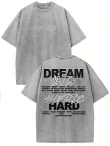 Ropa Y2k para Mujer, Camiseta Dream Team, Camiseta de Algodón Vintage Lavada Estilo Urbano Personalizado, Camiseta para Hombre, Estilo Urbano Antiguo, Hombros Caídos, Cuello Redondo, Manga Corta, Holgada y Cómoda, Tops de Verano para Mujer, Tops Vintage - Negro - Ver 8