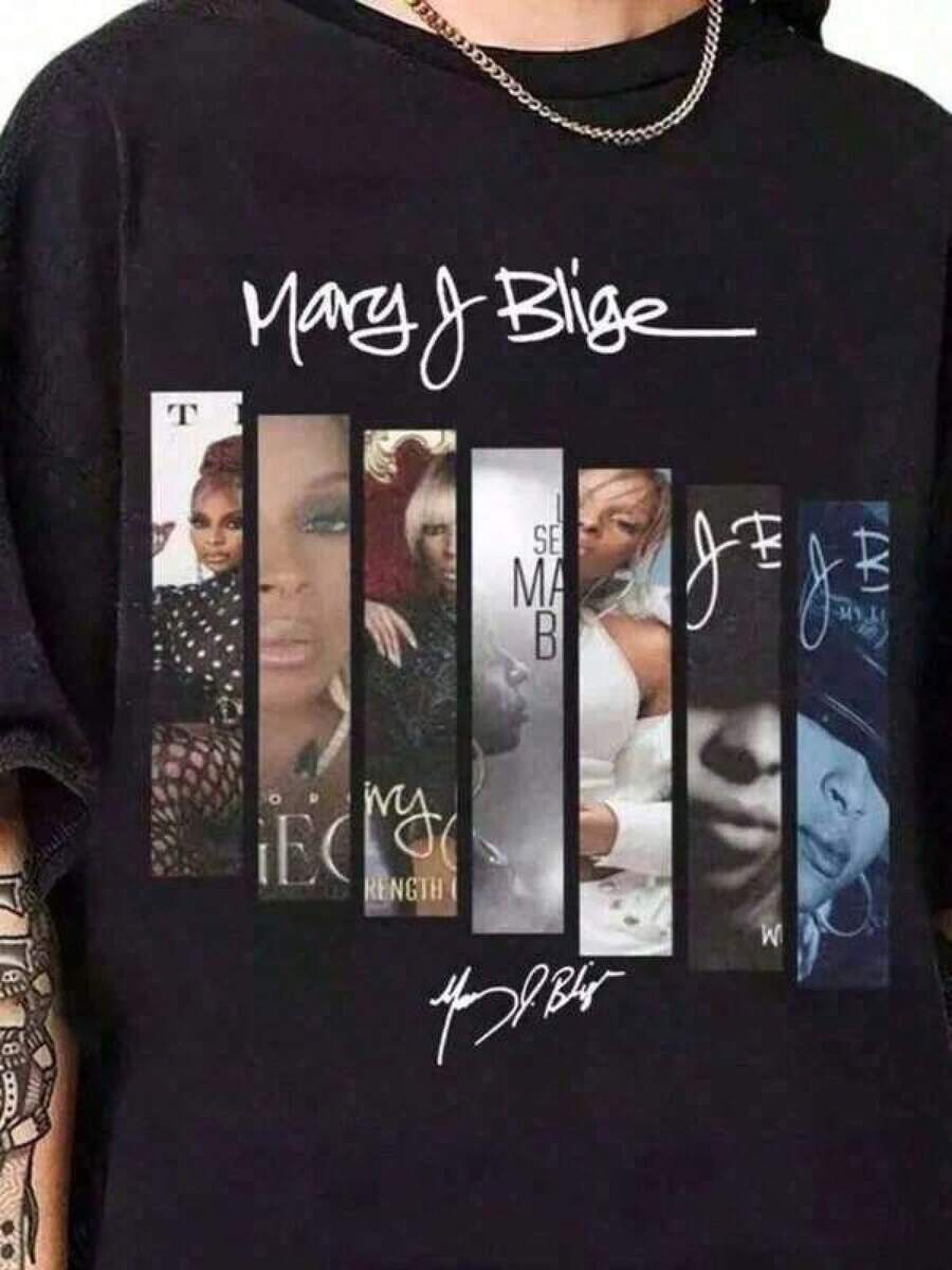 Envío Gratis, Regalos para Mamá, Tallas para Hombre, Corte Holgado, Mary J. Camiseta de fan de la gira musical Blige 2025, tallas S-3XL, camiseta de manga corta con diseño de cuello redondo, tela suave, transpirable y agradable para la piel, corte regular. Conjuntos para salir vintage, Top para mujer, Artículos de almacén local, Ropa de mujer - Negro - Ver 1