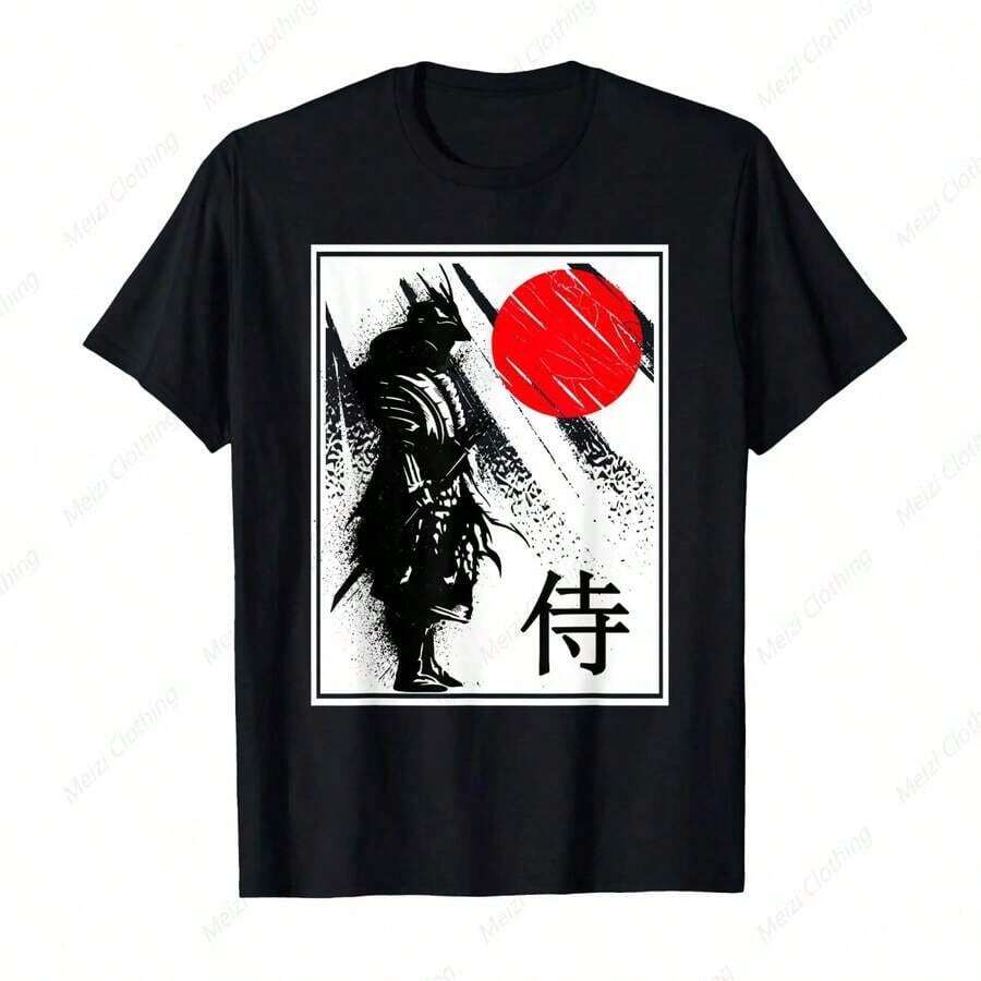 Japanese Flag T-Shirt, Japanese Flag Printed T-Shirt, National Pride, Cotton, Travel And Leisure Gift, Women's T-Shirts - 黑色 4 - 查看 1