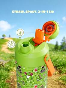 Powcan Cốc giữ nhiệt bằng thép không gỉ 12oz: Nắp ống hút 2 trong 1, Cốc giữ nhiệt chống rò rỉ, Dễ vệ sinh, Thích hợp cho trường học, du lịch, vui chơi và làm quà tặng - Khủng long bạo chúa xanh - Xem 4