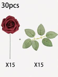 50个9.05英寸人造春夏装饰花头,带茎叶,逼真泡沫玫瑰花头。有白色、宝蓝色、红色和酒红色可选。适用于婚礼花艺布置、家居装饰、新娘捧花、腕花、主题派对、节日礼物和DIY花艺,四季皆宜。 - 彩色 - 查看 11