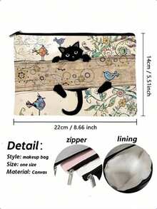 1pc Cute Cat Pattern Cosmetic Bag, Portable Travel Organizer Pouch, Women Handbag, Summer Bag, Holiday Bag, Makeup Bag, Wallet, Backpack, Back To School Supplies. - Multicolor - View 5