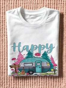1 Piece Women's Funny Graphic T-Shirt With "It's A Thrift Store And Coffee Day" Print, Casual Short Sleeve Crew Neck T-Shirt, 180g 100% Cotton. - 白色 3 - 查看 3