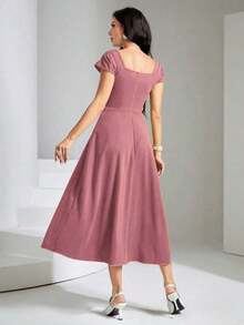 Vestido elegante y de moda con pliegues versátil, adecuado para citas, galas y ocasiones formales - Rosa - Ver 2