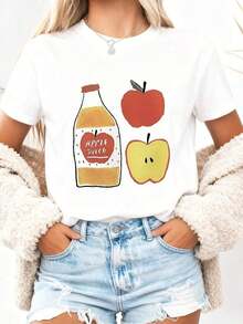 Sono Una Nonna Che Spacca Women's Casual Short Sleeve T-Shirt With Round Neck And Letter Print, Spring Summer, Daily Style, Daily Outings, Holiday Gift, Women's T-Shirts - 白色 3 - 查看 3