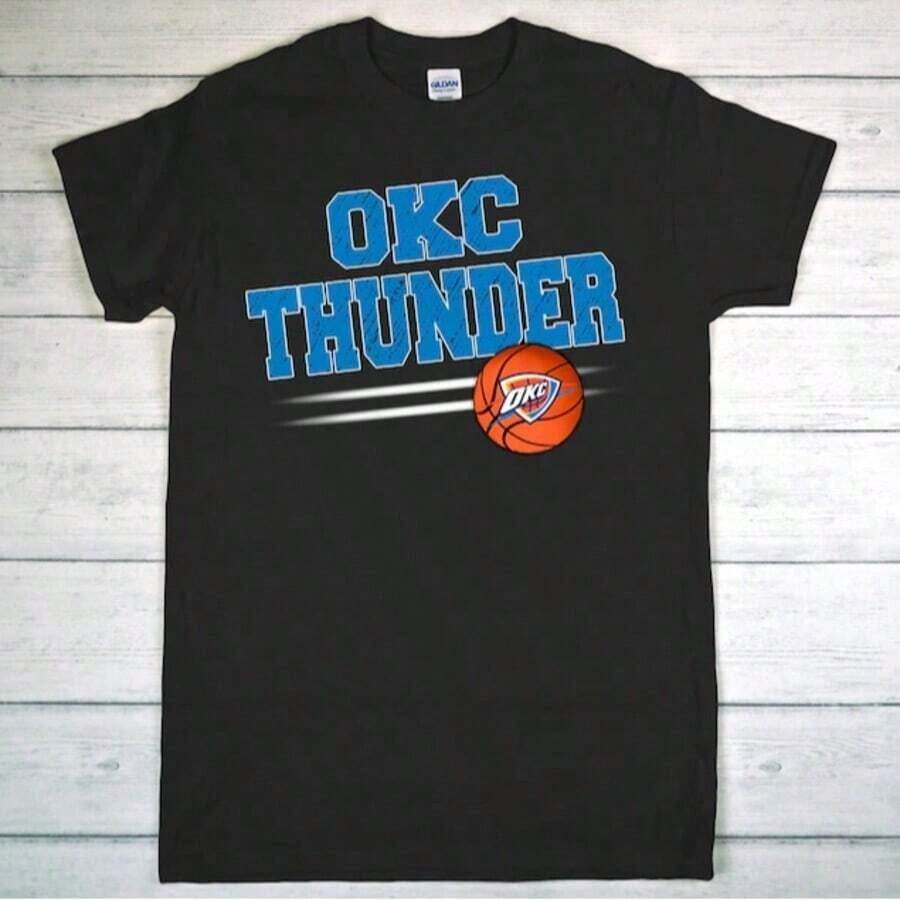 Camisetas Premium Casuales Unisex Bonitas OKC Thunder Basketball PNG para DTF, Sublimación - Negro - Ver 1