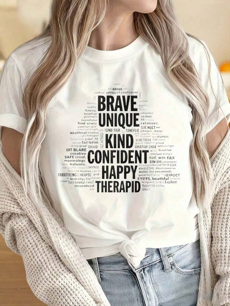 Camisetas para Mujeres y Hombres con Cuello Redondo y Mangas Cortas. Camiseta Negra para Mujer con Diseño de Palabras Inspiradoras para Profesionales de la Salud Mental y Motivación de Autoconfianza. Estampados Divertidos Ideales para Fiestas de Navidad, Actividades Deportivas, Fiestas de Vacaciones, Salidas, Deportes y Otros Regalos Festivos. - Blanco - Ver 1