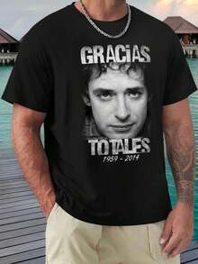Camiseta de Gustavo Cerati para hombre, manga corta, estilo hip hop vintage, camiseta holgada, transpirable, ideal para deportes.¡Regalo genial para Halloween. - Negro - Ver 6