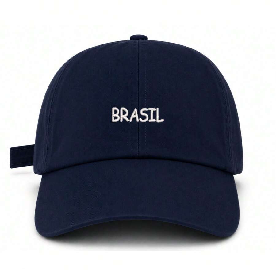 Unisex Dad Hat In 100% Cotton Twill With Curved Brim, Custom Made In Brazil - Biru Dongker Bordir Putih - View 1