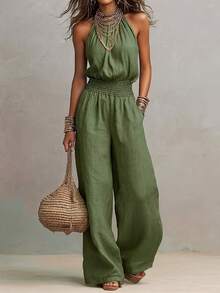 Whisper Row  Women's New Sleeveless Linen Cross-Border European And American Women's Halter Jumpsuit - 軍綠色 - 查看 5