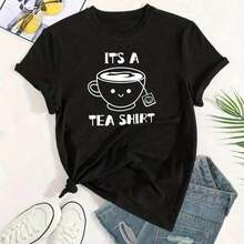 Women's Funny California Los Angeles Letter Print T-Shirt, Fashionable Round Neck Short Sleeve T-Shirt, Plus Size Casual Tee, Summer Clothes For Women, 100% Cotton - 黑色 6 - 查看 5