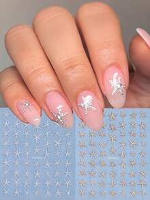 2片夏季海洋主题银金海星图案美甲贴纸，DIY美甲装饰 - 彩色 - 查看 6