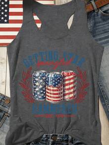 Fexia 180g Vest Casual American Flag Design Women's Tank Top With Beer Cans And Patriotic Print For Independence Day Celebration Adult Size - 深灰色 - 查看 1