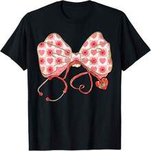 220g 100% Algodón - Camiseta de Enfermera con Estampado de Corazón y Lazo Coqueta para el Día de San Valentín - Negro - Ver 6