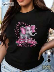 Camiseta Casual con Elefante Rosado Infantil Diseño Creativo Tacto Suave Ideal para Mujeres/Jóvenes – Disponible en Negro, Blanco y Gris – Ropa Casual Popular - Negro - Ver 8
