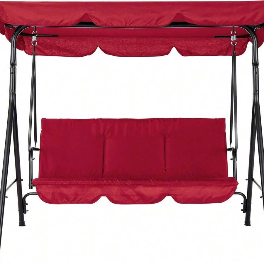Meiyiu Modern Outdoor Patio Swing Chair, 3‑Seater Stable Metal Frame With Adjustable Sun Canopy For Adults Garden Leisure - Red - View 1