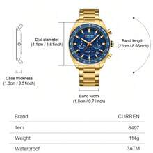 Curren Fashionable Men's Quartz Chronograph Waterproof Stainless Steel Band Automatic Date Luminous Wristwatch - Multicolor - View 11